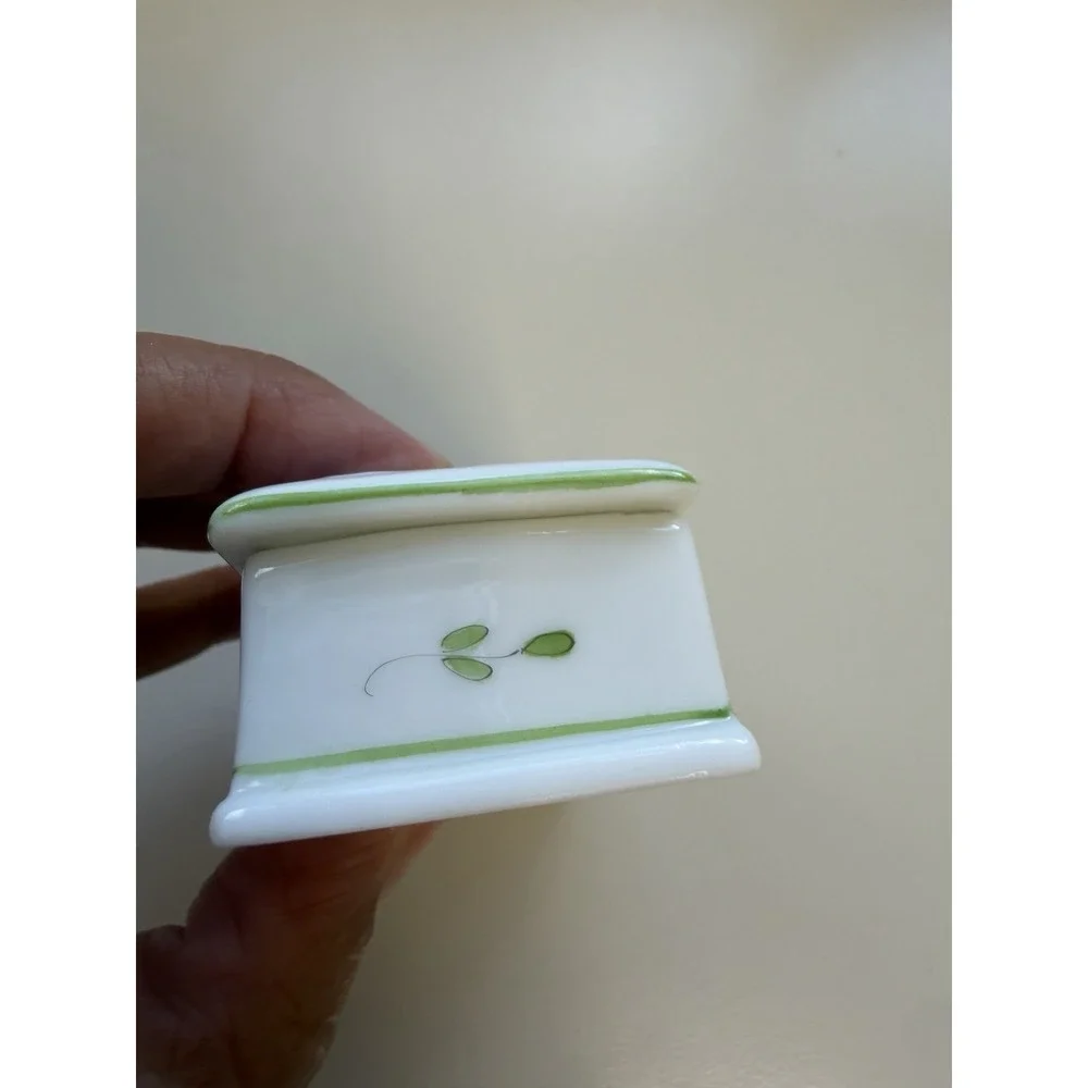 Porcelain White Trinket Jewelry Mini Box Floral Butterfly Coquette Hand Painted
